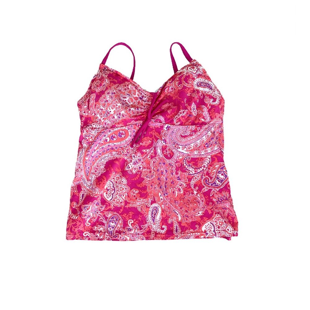 Lands' End Pink + Orange Paisley Tankini Top